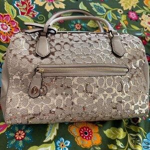 Coach Sequin Patterned Satchel in Light Gold and champagne